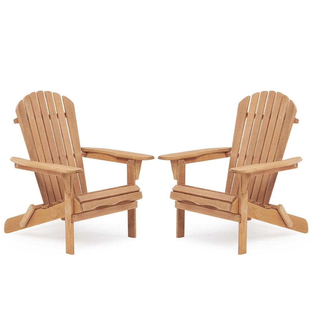 Set of 2 Solid Wood Outdoor Lounge Patio Chair in Brown