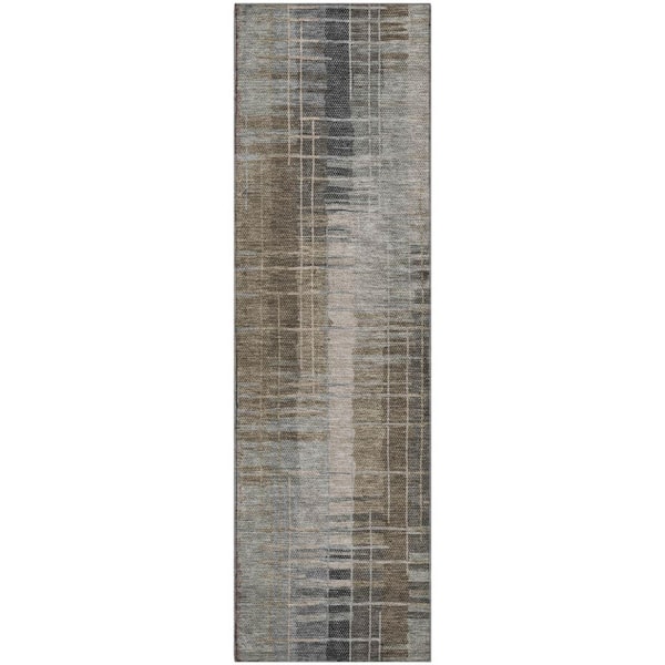 Mayfield Premium Machine Washable Abstract AMF2261 Brown 2 ft. x 7 ft. Runner Rug