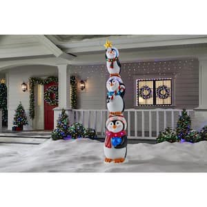 8 ft. Giant -Sized LED Stacked Penguins Holiday Yard Decoration