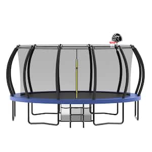 15 ft. Blue Round Outdoor Trampoline with Safety Enclosure and Basketball Hoop