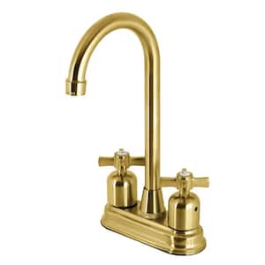 Millennium 2-Handle Deck Mount Gooseneck Bar Prep Faucets in Brushed Brass