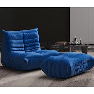 Teddy Velvet Bean Bag Lazy Sofa Recliner with Ottoman in Blue