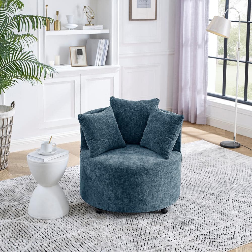 Navy Velvet Upholstered Accent Swivel Chair Barrel Living Room Sofa ...