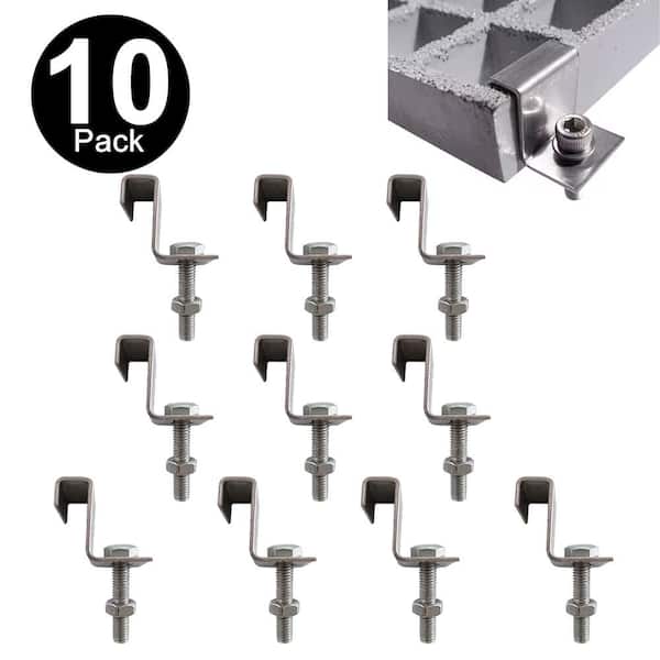 Stainless Steel L-Clamp, Composite Grating Clip, Connector, for 1 in. Height Grating, 10-Pack, Deck Tile, Gray