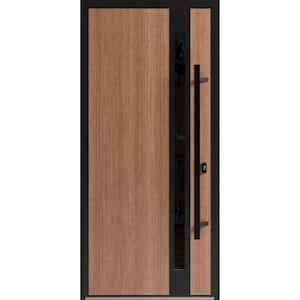 1033 36 in. x 80 in. Left-hand/Inswing Tinted Glass Teak Steel Prehung Front Door with Hardware