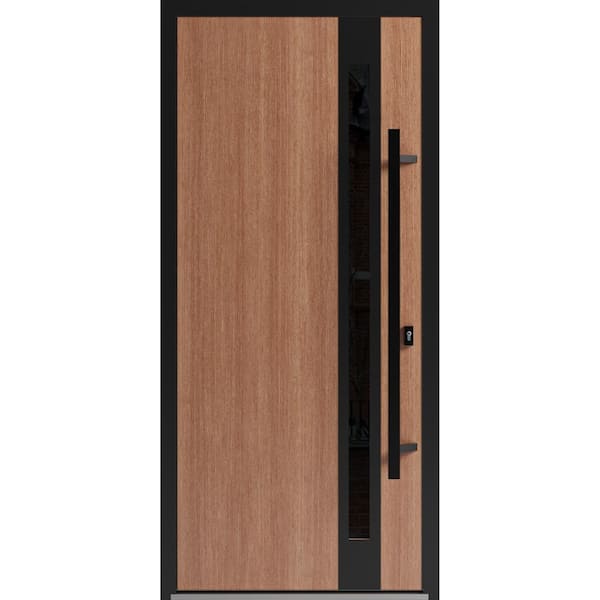 VDOMDOORS 1033 36 in. x 80 in. Left-hand/Inswing Tinted Glass Teak Steel Prehung Front Door with Hardware