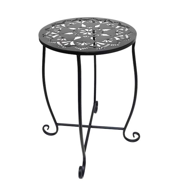 Outdoor Weather Resistant Metal Round Side Table 2 Pack for Patio Yard Porch Balcony Garden Bedside Plant Stand