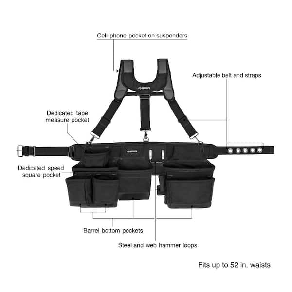 Have a question about Husky 3-Bag 17 Pocket Black Framer's Suspension Rig  Work Tool Belt with Suspenders? - Pg 3 - The Home Depot
