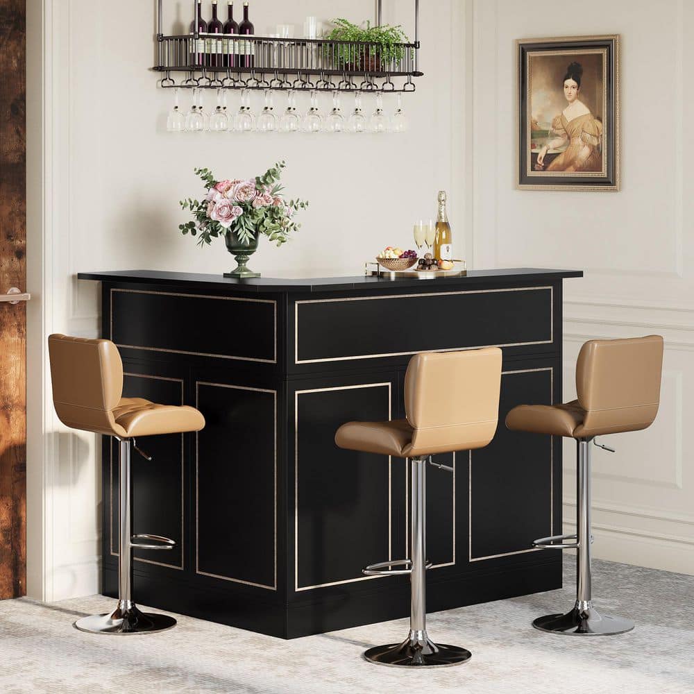BYBLIGHT Kearsten Black 44.09 in. Corner Bar L-Shaped Home
