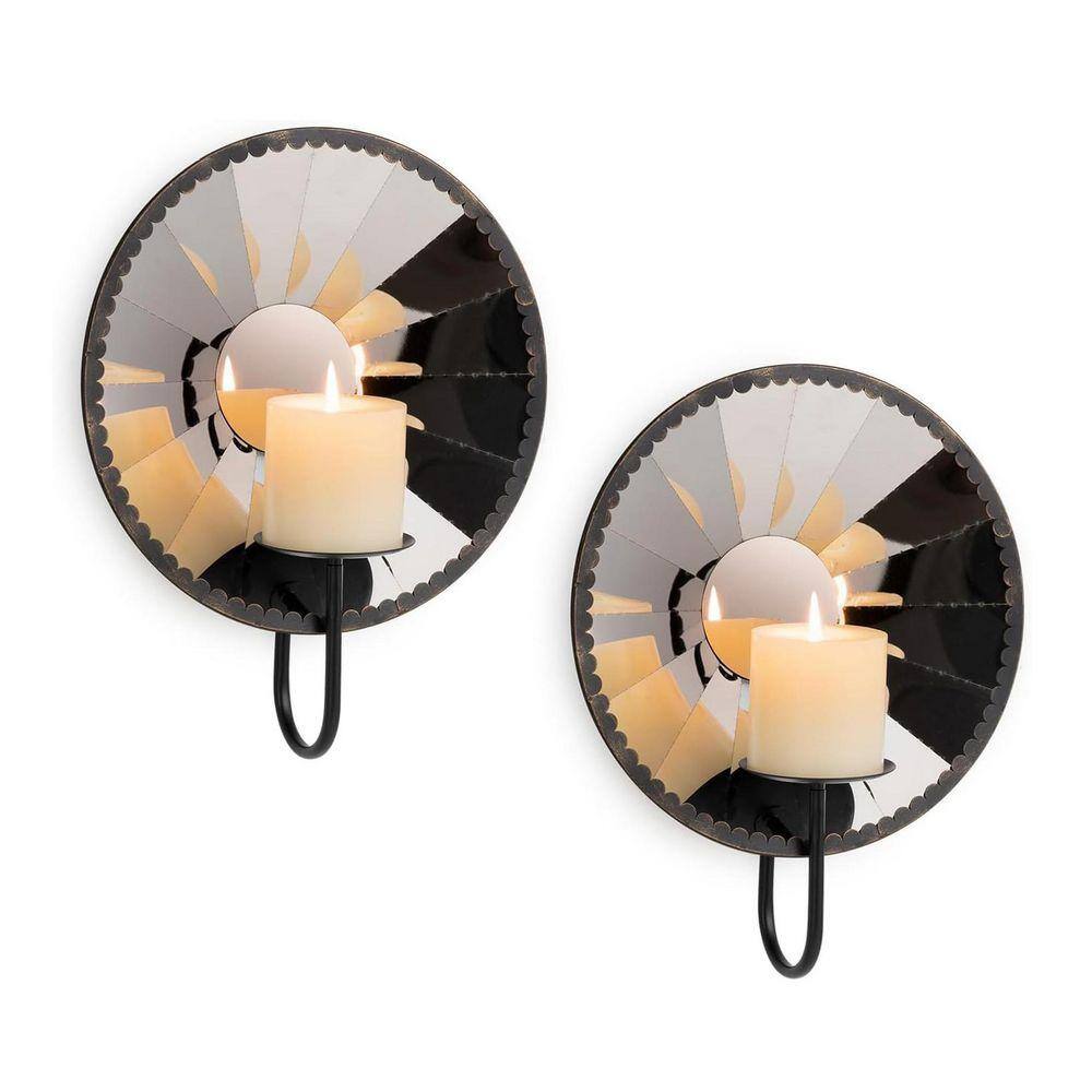 Silver Mirror and Iron Wall Candle Sconces-2-Piece Multi-Angle