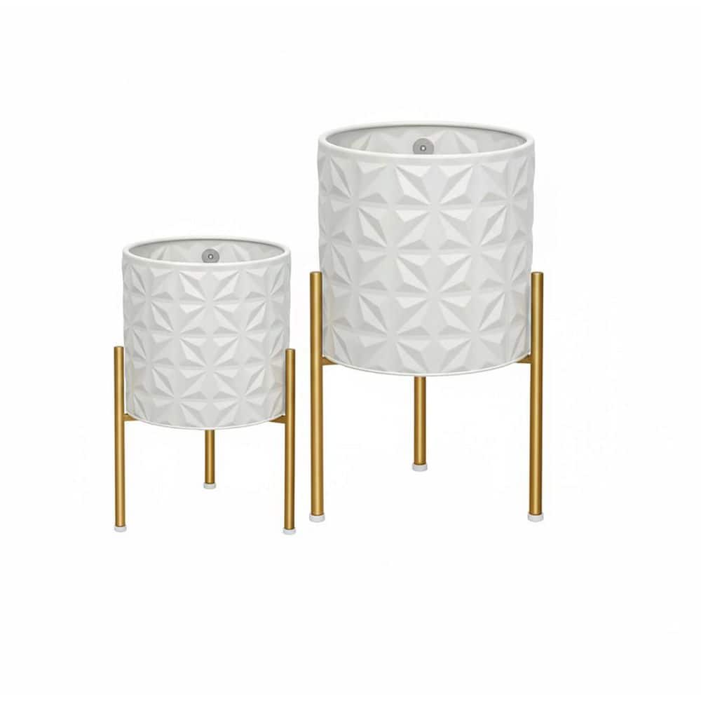 Set of 2 Matte White Metal Planters with Stand (8.25/10.5 in.) price history on PriceWatchPro