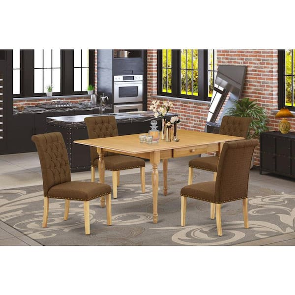 East West Furniture 5-Piece Natural Oak Finish Solid Wood Top - Dining Room Set with Dropleaf - Seats 4