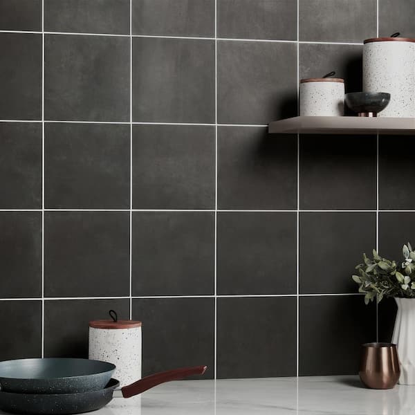 Elizabeth Sutton Cameo Black 7.87 in. x 7.87 in. Matte Porcelain Floor and Wall Tile (10.76 sq. ft./Case)