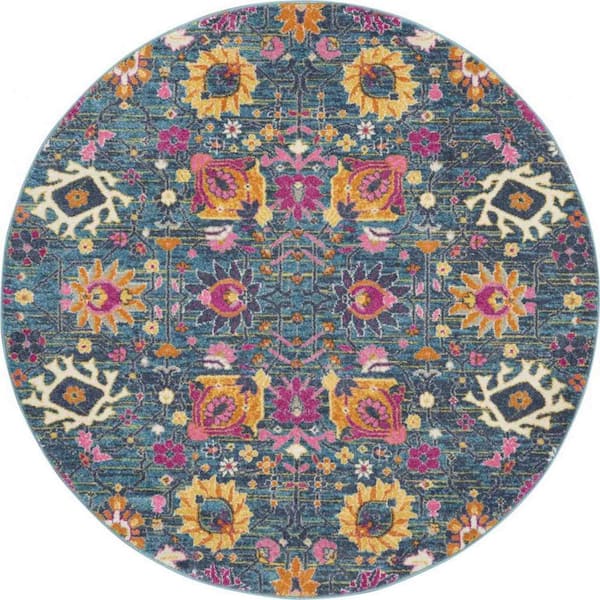 Bernadette Denim 4 ft. Round Distressed Polypropylene Area Rug