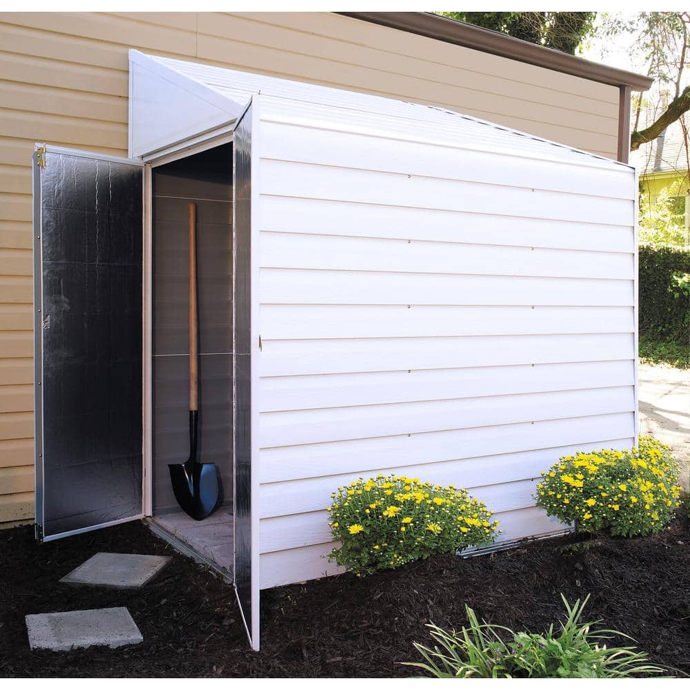 White 4 x 7 ft Steel Garden Storage Shed with Pent Roof