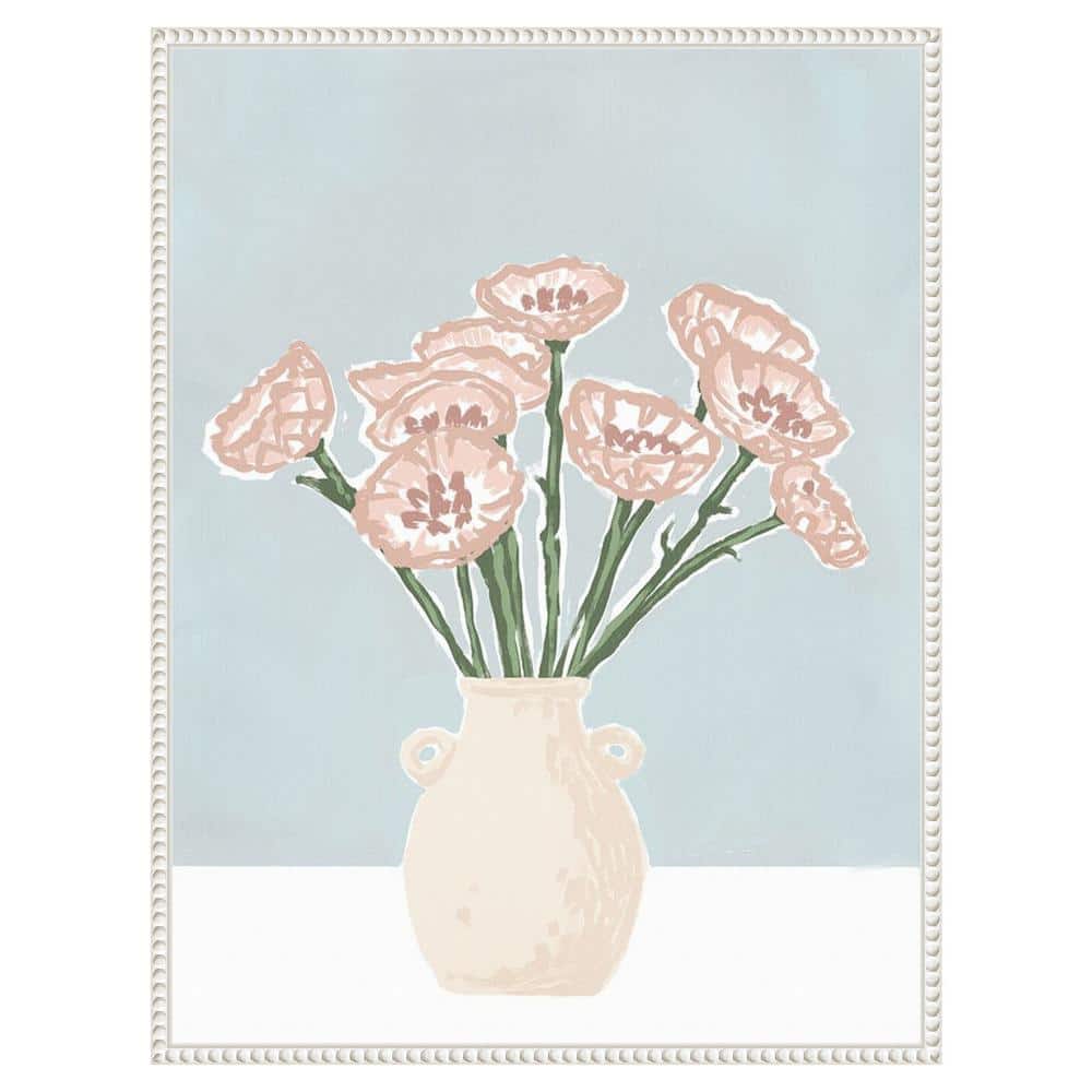 Renewed Bouquet II Pastel Pink Floral Canvas Wall Art with White Frame