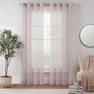 Emina Blush Solid Polyester 50 in. W x 84 in. L Sheer Grommet Curtain