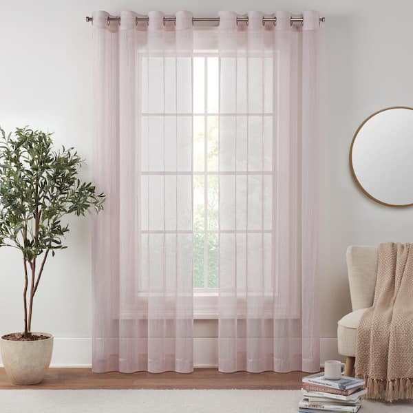 Eclipse Emina Blush Solid Polyester 50 in. W x 95 in. L Sheer Grommet Curtain