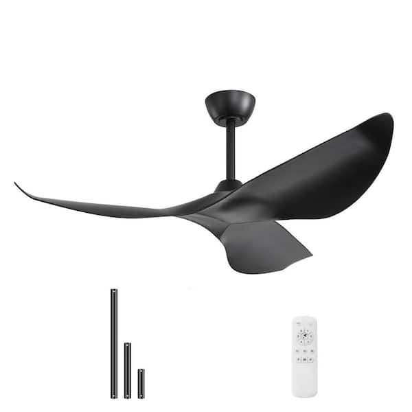 Sofucor 52 in. Indoor/Outdoor Modern Black Ceiling Fan without Light and 6 Speed Remote Control