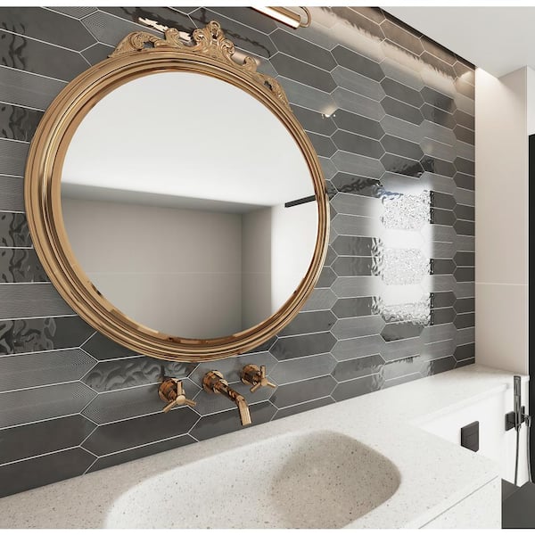 Glossy Ceramic Picket Hexagon Subway 3 in. x 12 in. x 10 mm Wall Tile Case - Shadow (20-Tile Pieces/5 sq. ft.)