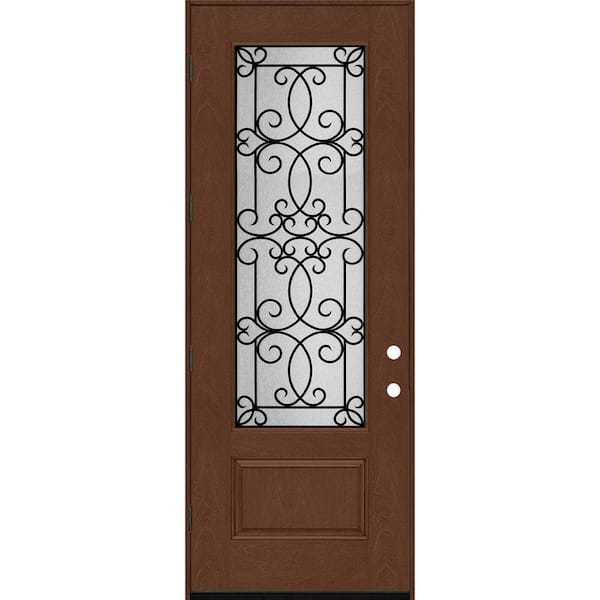 Steves & Sons Regency 36 in. x 96 in. 3/4Lite Georgian Decorative Glass RHOS Chestnut Mahogany Fiberglass Prehung Front Door
