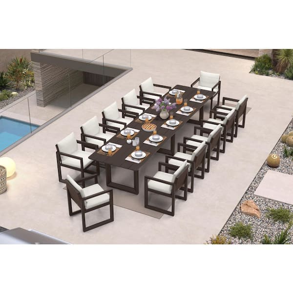 PURPLE LEAF 13-Piece Aluminum Outdoor Dining Set All-Weather Modern  Rectangular Dining Table Chairs with Olefin Cushions, Bronze