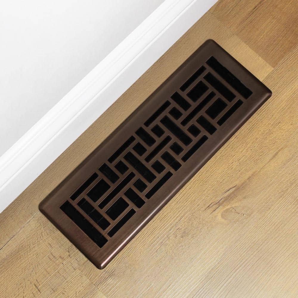 Rubbed Bronze 4" x 14" Decorative Steel Floor Register