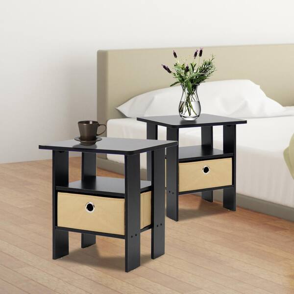 Espresso Petite Set of 2 Furinno 2-11157EX End Table Bedroom Night Stand 