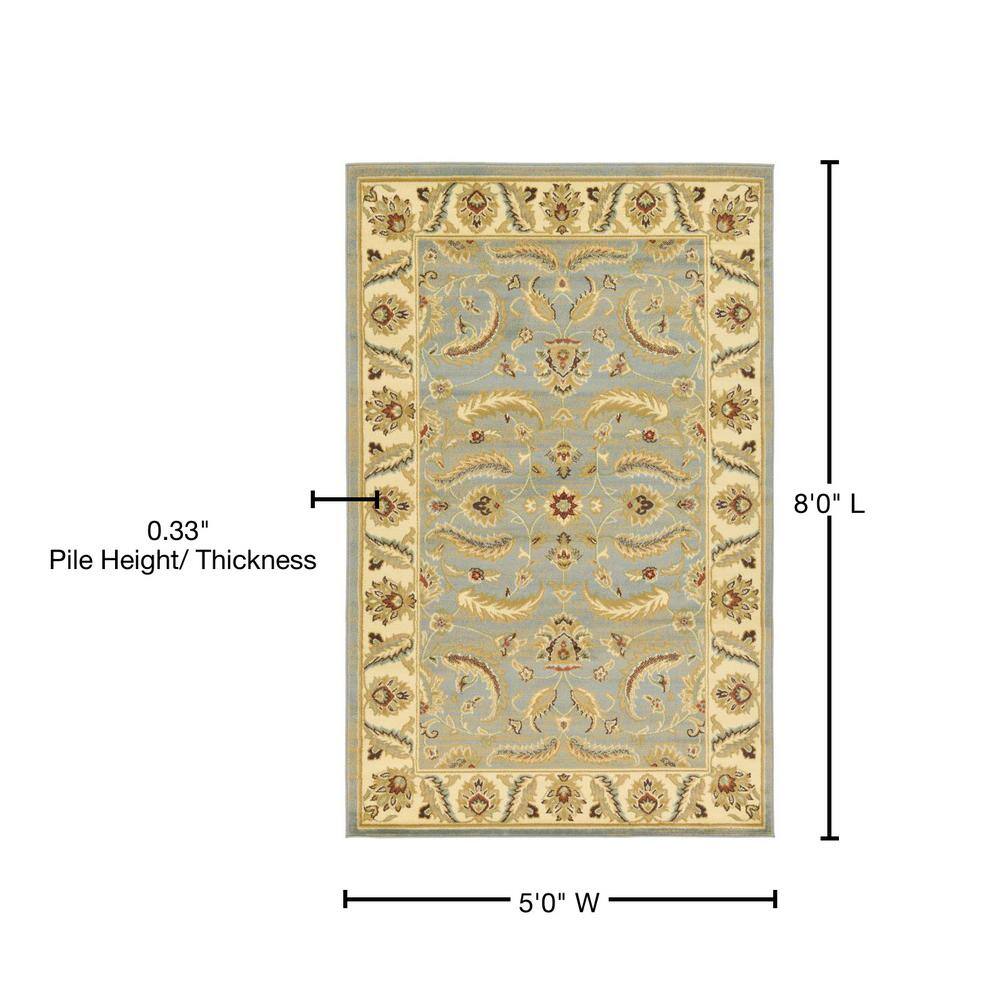 Aditi Light Blue Floral Motif Easy-Care Rectangular Rug