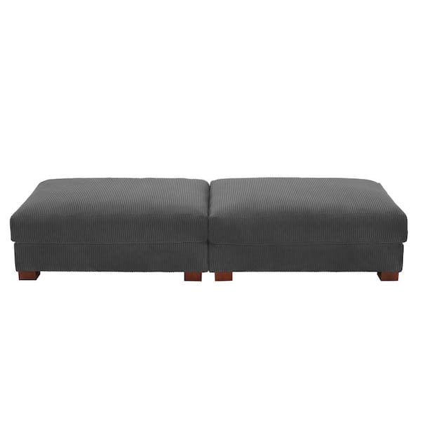 Uixe 84.7 in. Gray Corduroy Fabric Rectangle Sectional Ottoman with Wood Legs