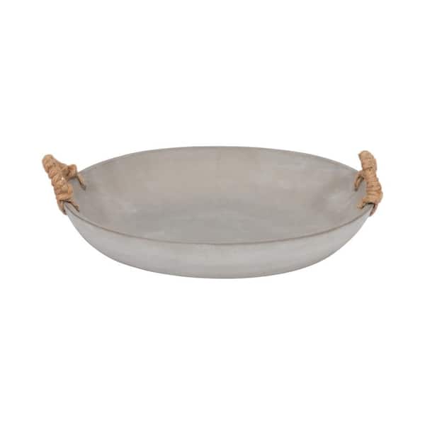 Gray 16 in. x 12 in. Ceramic Decorative Bowl with Woven Handles