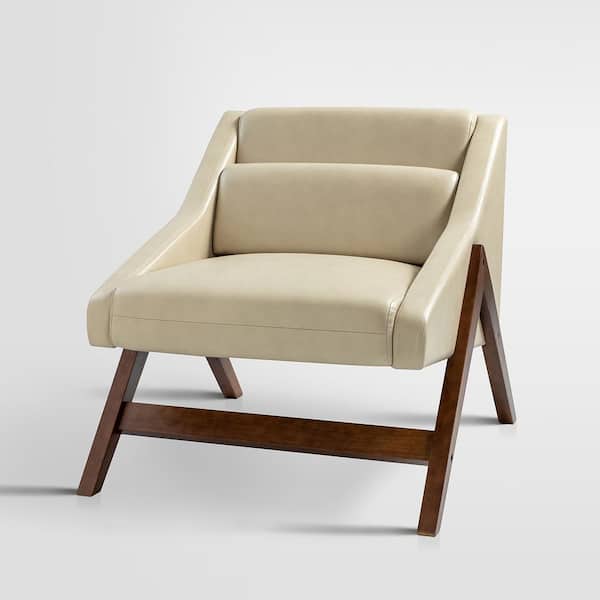 JAYDEN CREATION Rita Ivory Mid-century Accent Arm Chair with Solid Wood Base and Removable Back Pillow
