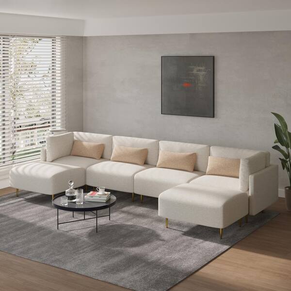 J&E Home 145.67 in. W Square Arm 3-Piece Technology Fabric L Shape Modern  Design Leather Corner Sectional Sofa in Beige JE-SFP80CNGY - The Home Depot