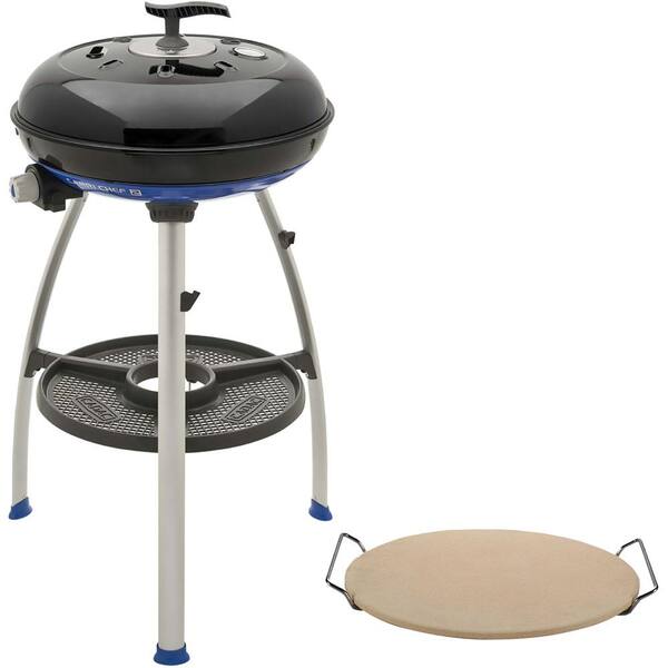 Cadac Carri Chef 2 Portable Propane Gas Grill in Black with Pot Ring, Grill Plate, Pizza Stone and Chef Pan