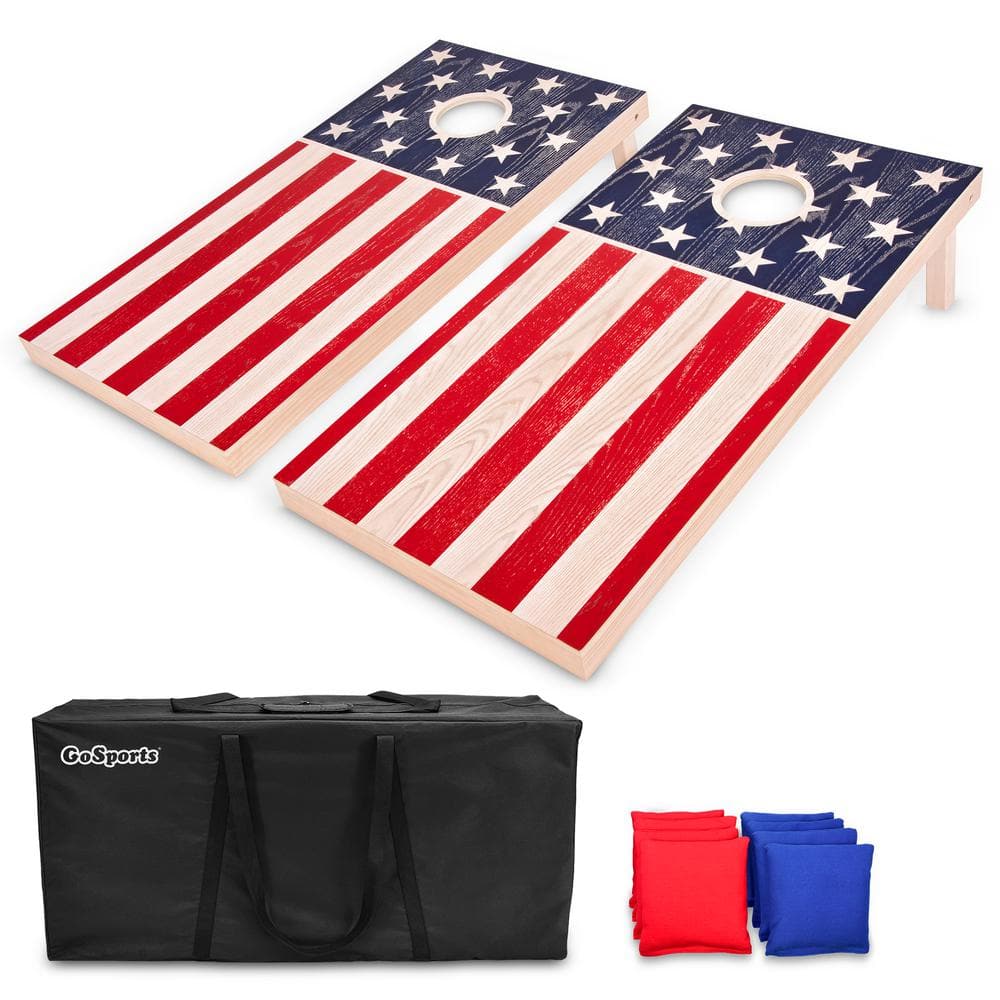 4 ft. x 2 ft. American Flag Regulation Size Solid Premium Wood Cornhole Set