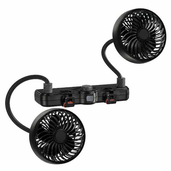 Dual-Head Gooseneck USB Car Fan with 3 Speed Settings and 70-Inch Cord for Rear Seat Passengers