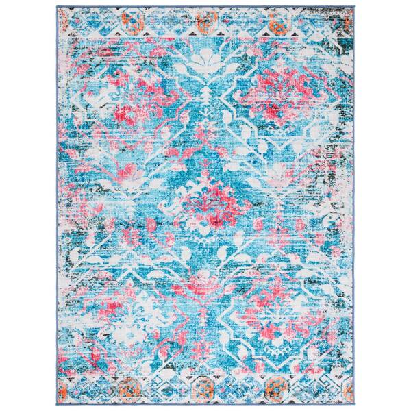 SAFAVIEH Riviera Light Blue/Pink 4 ft. x 6 ft. Machine Washable Floral Geometric Area Rug