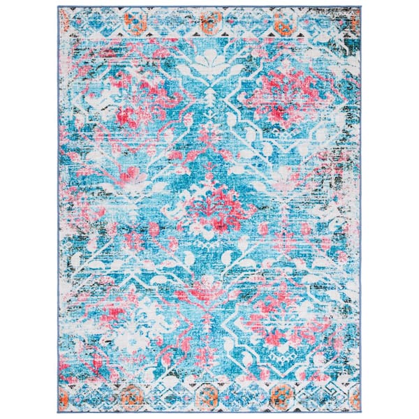 SAFAVIEH Riviera Light Blue/Pink 8 ft. x 10 ft. Machine Washable Floral Geometric Area Rug