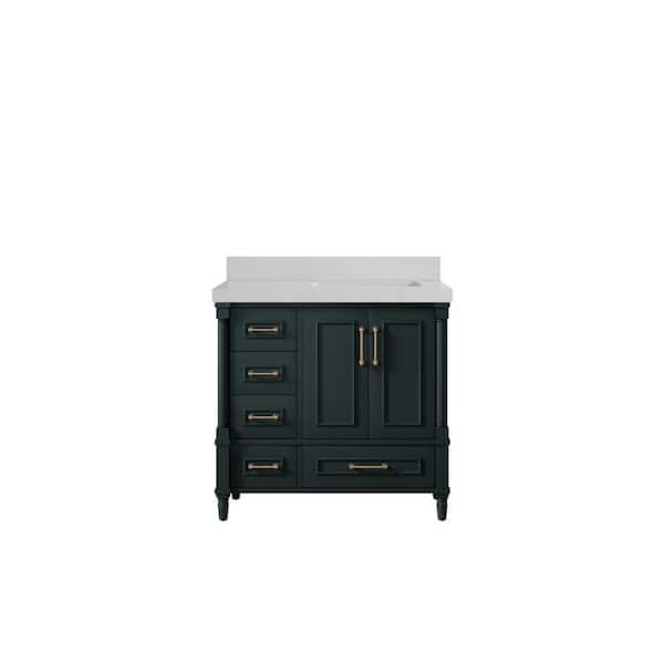 Willow Collections Hudson 36 in. W x 22 in. D x 36 in. H Right Offset Sink Bath Vanity in Dark Green with 2 in Carrara Quartz Top