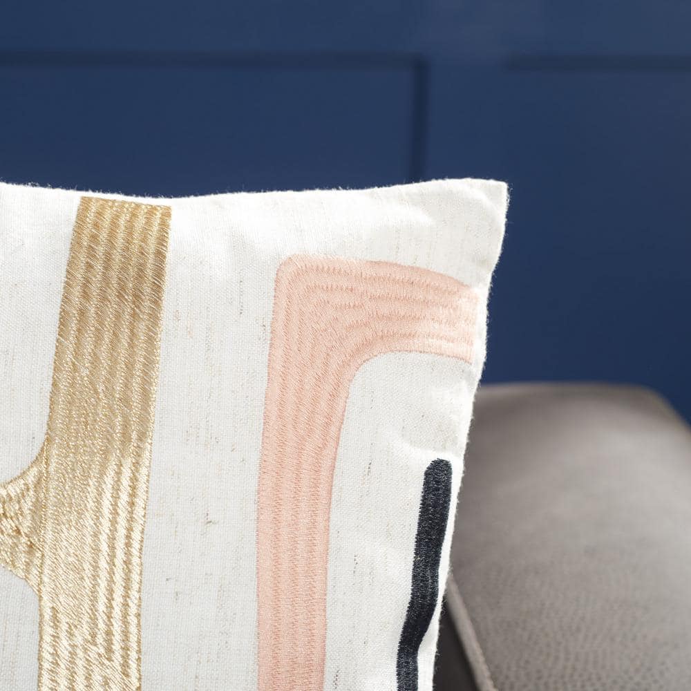 Cream and Gold Mid-Century Modern Square Throw Pillow