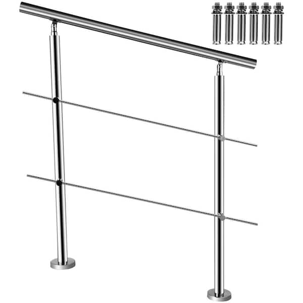 VEVOR Stainless Stair Handrail with 2 Cross Bars Rails 42.1 in. H x 34.9 in. W Silver 201 Stainless Steel Stair Railing Kit