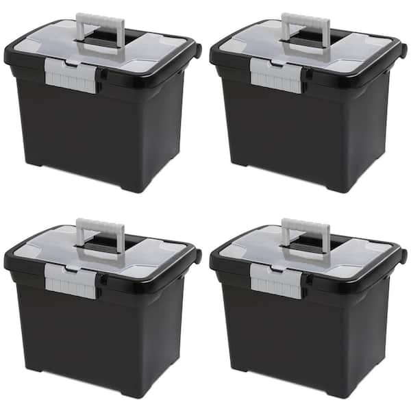 4 Gal. Portable File Box with Handle and Clear Lid (4-Pack)