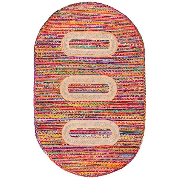 SAFAVIEH Braided Pink Sage 4 ft. x 6 ft. Border Chevron Oval Area Rug