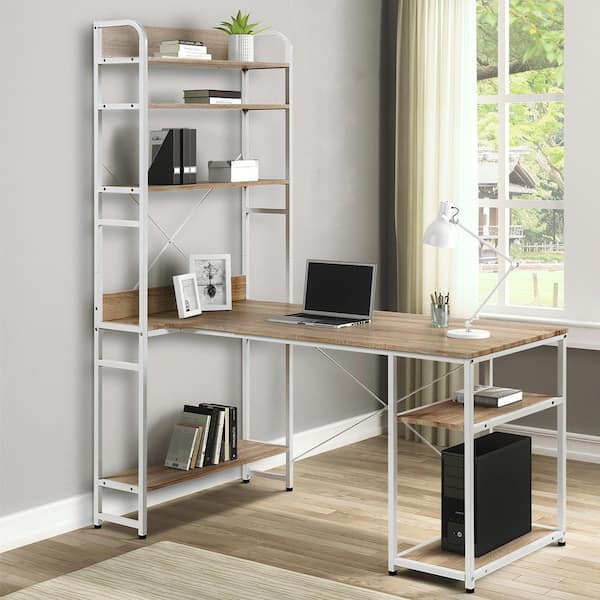 2-Tier Desktop Bookshelf For Computer Desk, Wood And Metal Desk