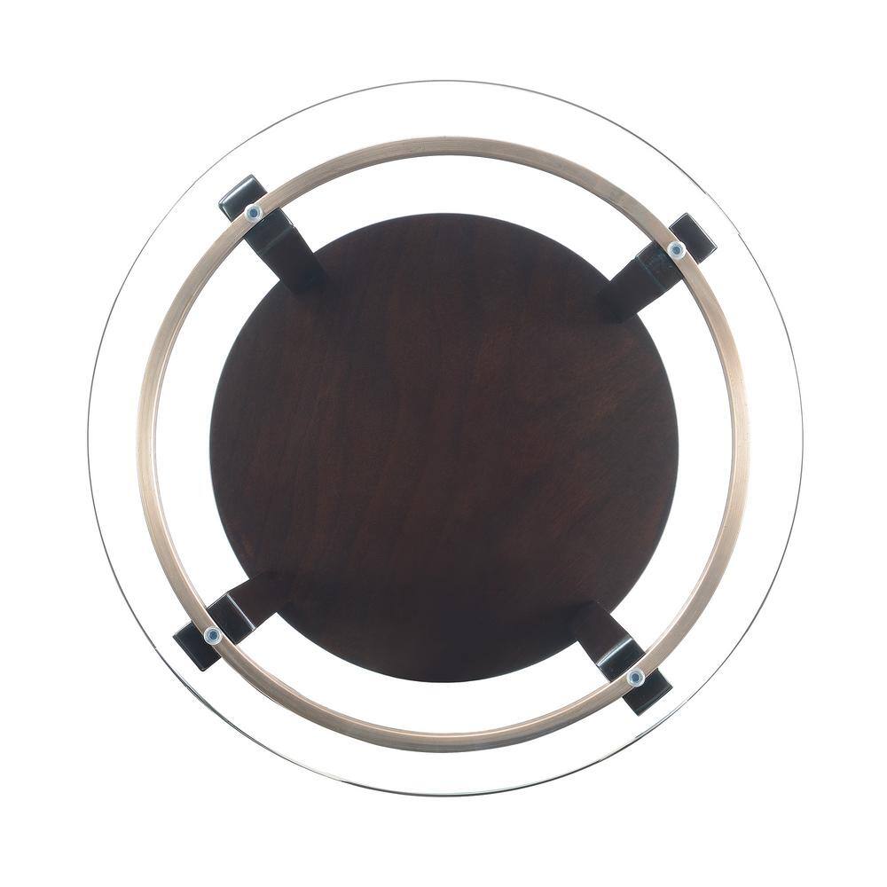 Contemporary Espresso Round End Table with Glass Top