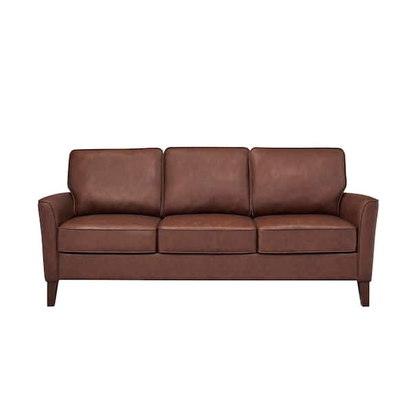 Doherty 79.9 in. Flared Arm Faux Leather Sofa in Chestnut Brown