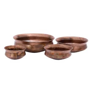 7 in., 6 in., 5 in., and 5 in. Small Copper Metal Indoor Outdoor Planter (4- Pack)