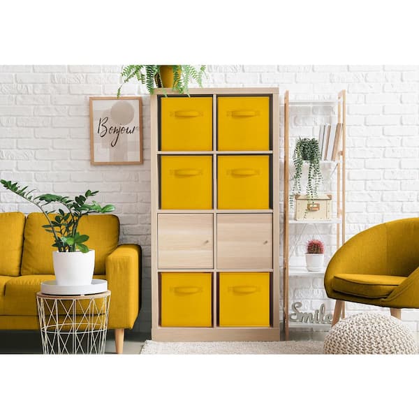 Foldable Storage Cubes with Handle, Dark Yellow 10.5 in. x 11 in. Fabric Decorative Basket (Set of 1), Closet Organizer