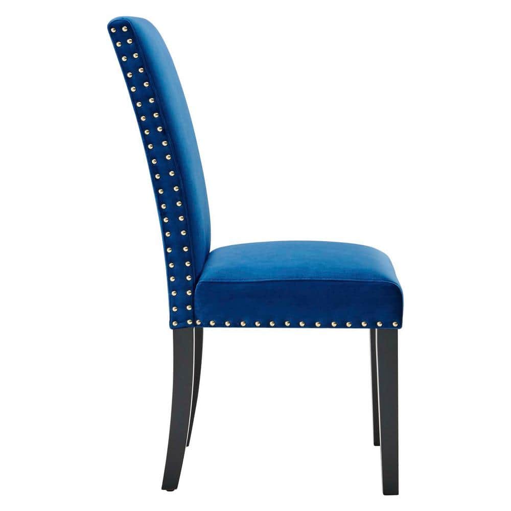 Elegant Navy Velvet Upholstered Parsons Side Chair with Nailhead Trim