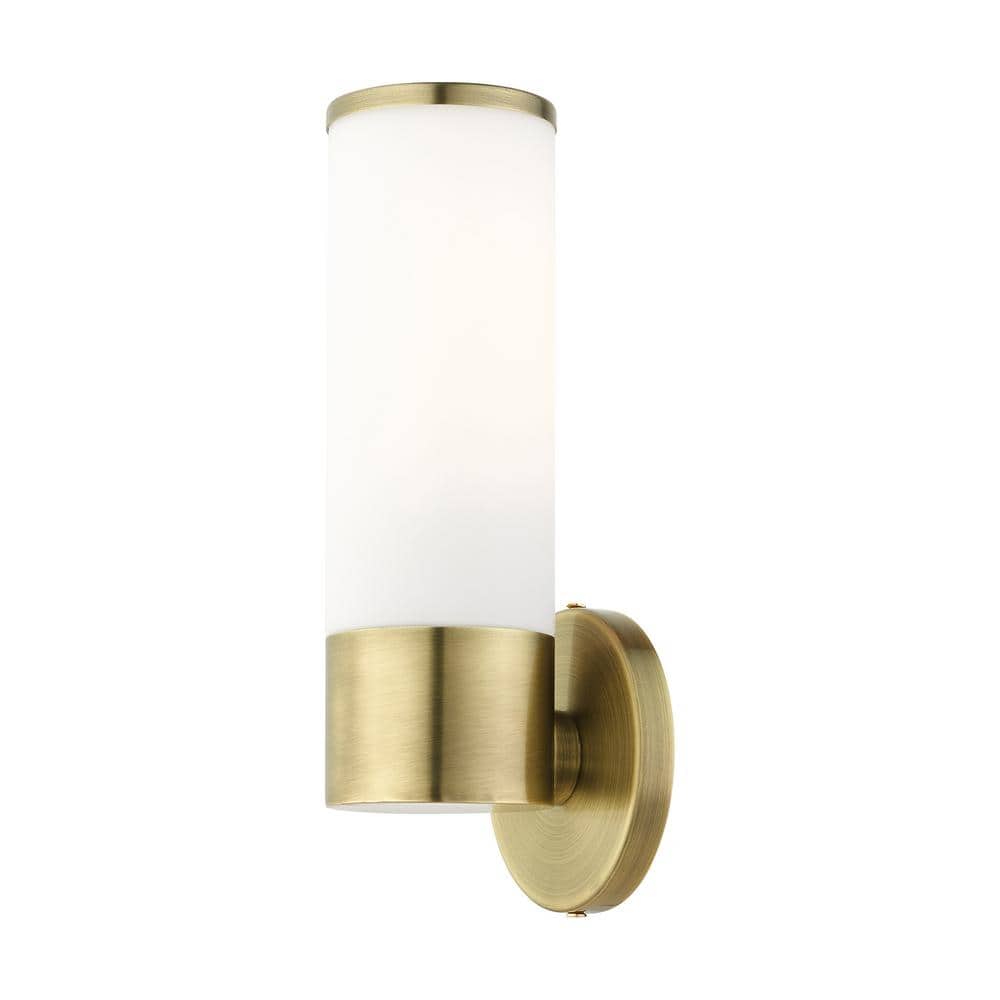 Antique Brass Lindale Dimmable Wall Sconce with Satin Opal White Glass